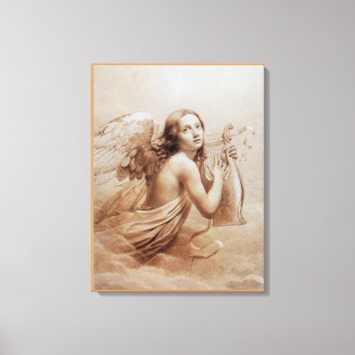 ANGEL PLAYING LYRA OVER THE CLOUDS CANVAS PRINT