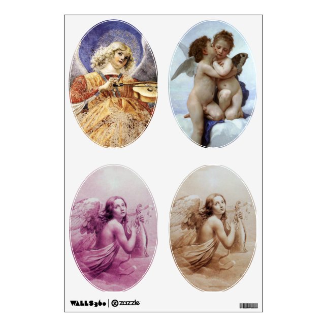 ANGEL PLAYING LYRA OVER THE CLOUDS Heart Wall Sticker (Front)