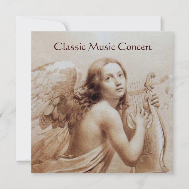 ANGEL PLAYING LYRA OVER THE CLOUDS,Monogram Gold Invitation (Front)