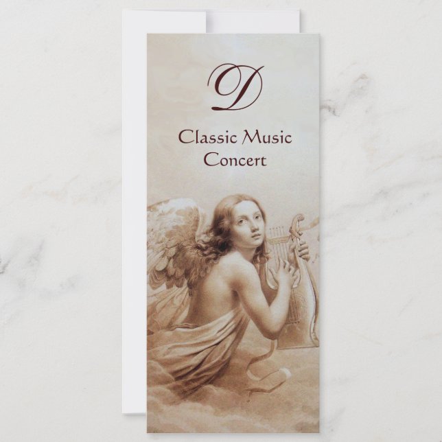 ANGEL PLAYING LYRA OVER THE CLOUDS, Monogram Invitation (Front)