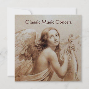 ANGEL PLAYING LYRA OVER THE CLOUDS,Monogram Invitation