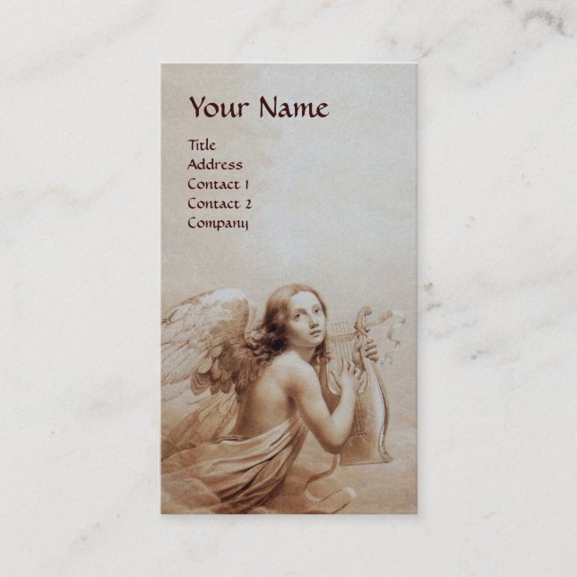 ANGEL PLAYING LYRA OVER THE CLOUDS Monogram Silver Business Card (Front)