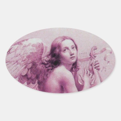 ANGEL PLAYING LYRA OVER THE CLOUDS OVAL STICKER