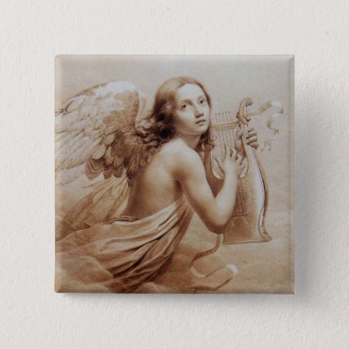 ANGEL PLAYING LYRA OVER THE CLOUDS PINBACK BUTTON