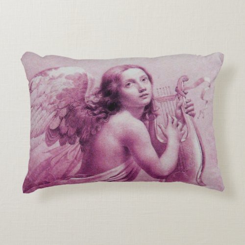 ANGEL PLAYING LYRA OVER THE CLOUDS pink Accent Pillow