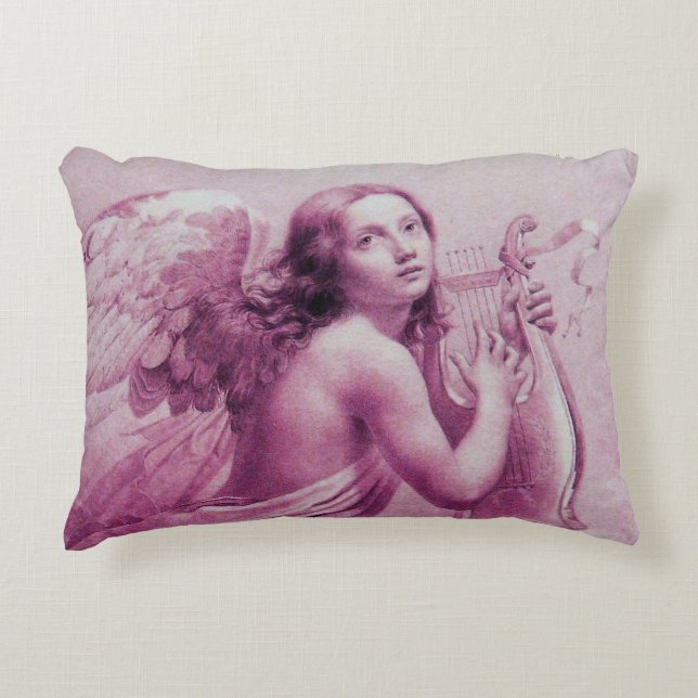 ANGEL PLAYING LYRA OVER THE CLOUDS pink Accent Pillow (Front)