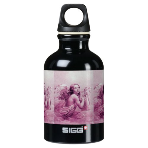 ANGEL PLAYING LYRA OVER THE CLOUDS pink Aluminum Water Bottle