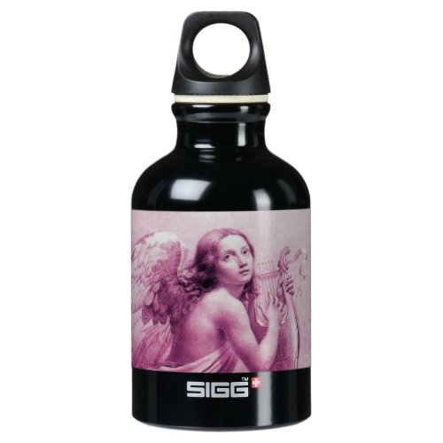 ANGEL PLAYING LYRA OVER THE CLOUDS pink Aluminum Water Bottle