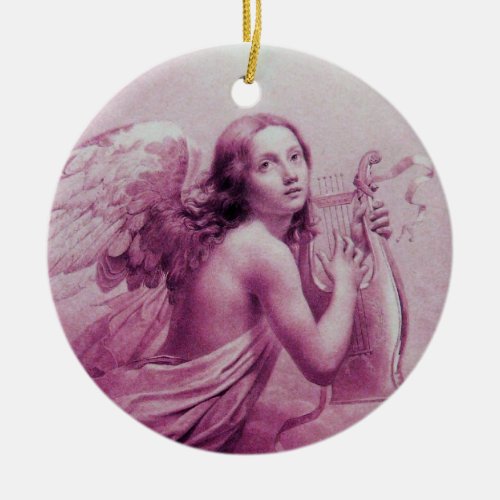 ANGEL PLAYING LYRA OVER THE CLOUDS pink Ceramic Ornament