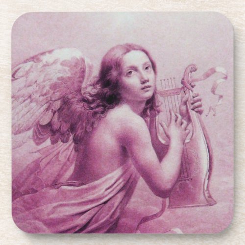 ANGEL PLAYING LYRA OVER THE CLOUDS pink Coaster