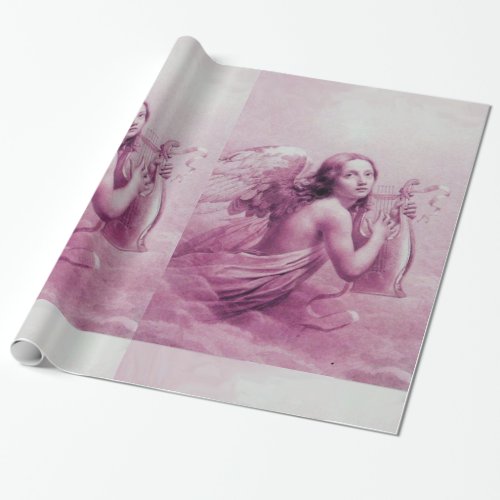 ANGEL PLAYING LYRA OVER THE CLOUDS Pink Fuchsia Wrapping Paper