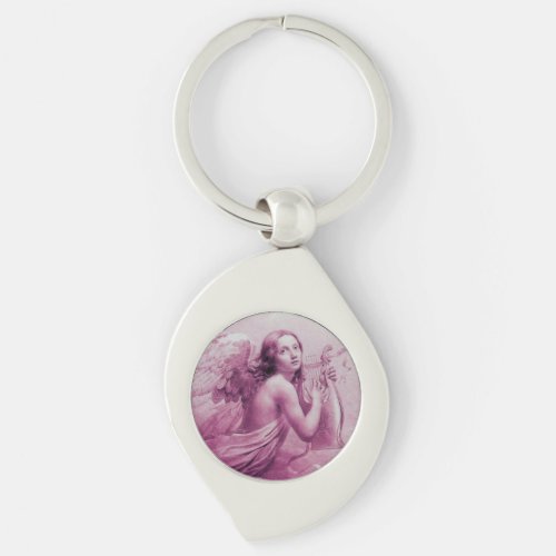 ANGEL PLAYING LYRA OVER THE CLOUDS pink Keychain