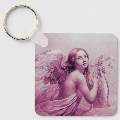 ANGEL PLAYING LYRA OVER THE CLOUDS pink Keychain
