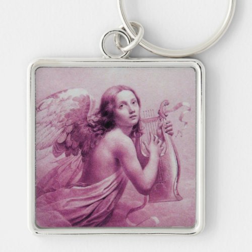 ANGEL PLAYING LYRA OVER THE CLOUDS pink Keychain