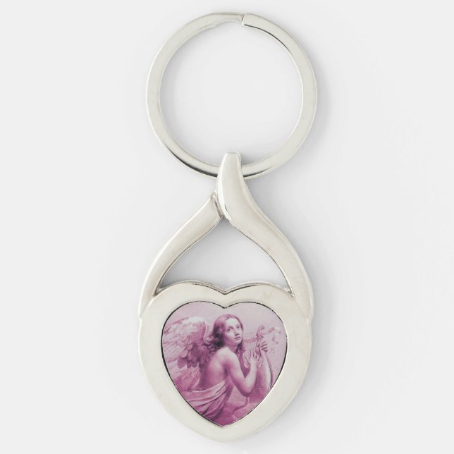 ANGEL PLAYING LYRA OVER THE CLOUDS pink Keychain (Front)