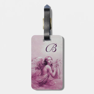 ANGEL PLAYING LYRA OVER THE CLOUDS Pink Luggage Tag