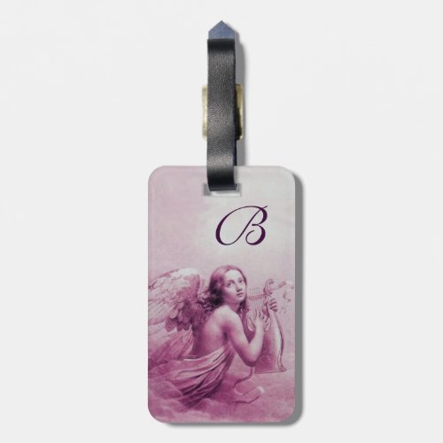 ANGEL PLAYING LYRA OVER THE CLOUDS Pink Luggage Tag