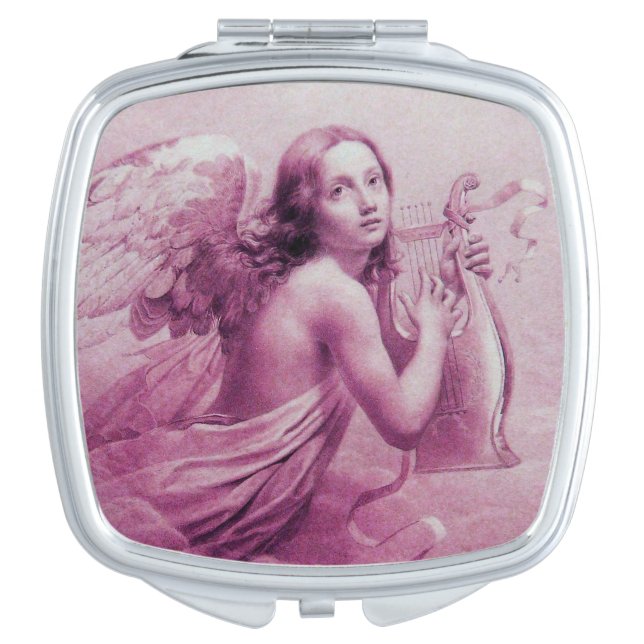 ANGEL PLAYING LYRA OVER THE CLOUDS Pink Mirror For Makeup (Front)