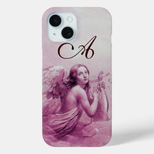 ANGEL PLAYING LYRA OVER THE CLOUDS pink monogram iPhone 15 Case