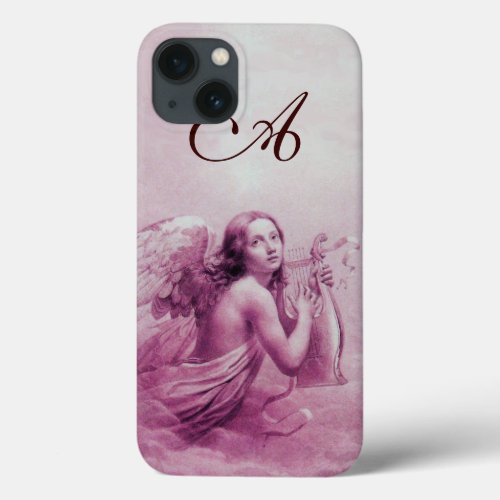 ANGEL PLAYING LYRA OVER THE CLOUDS pink monogram iPhone 13 Case