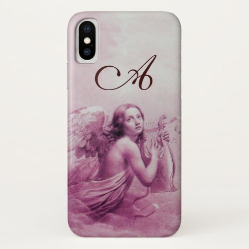 ANGEL PLAYING LYRA OVER THE CLOUDS pink monogram iPhone XS Case