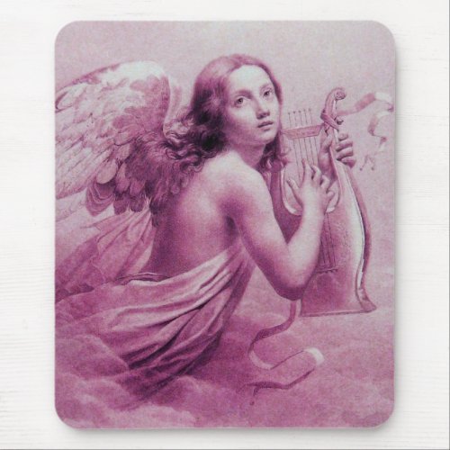 ANGEL PLAYING LYRA OVER THE CLOUDS pink Mouse Pad