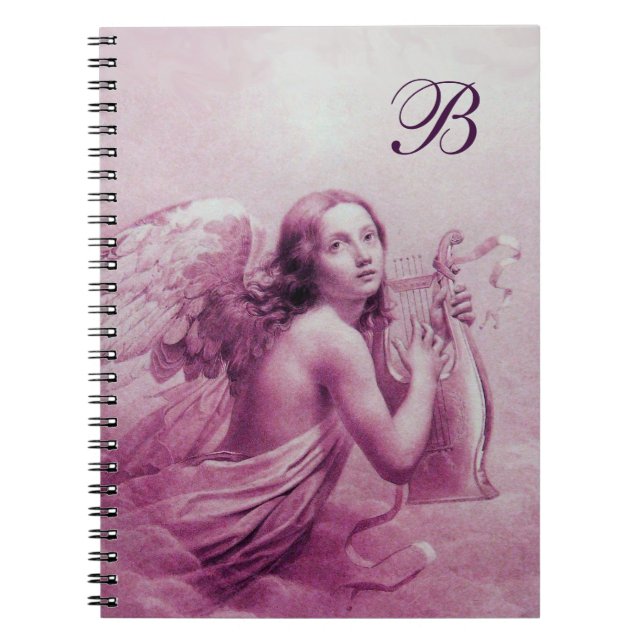 ANGEL PLAYING LYRA OVER THE CLOUDS Pink Notebook (Front)