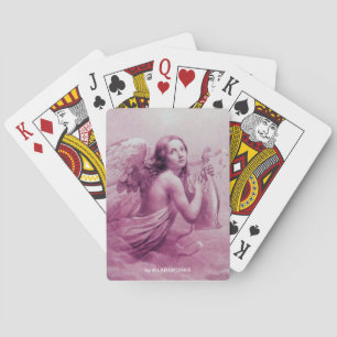 ANGEL PLAYING LYRA OVER THE CLOUDS pink Poker Cards