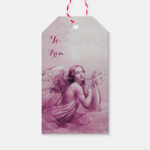 ANGEL PLAYING LYRA OVER THE CLOUDS Pink Purple Gift Tags
