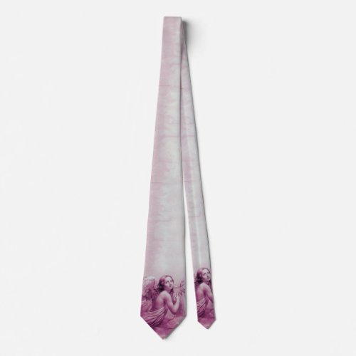 ANGEL PLAYING LYRA OVER THE CLOUDS pink purple Neck Tie
