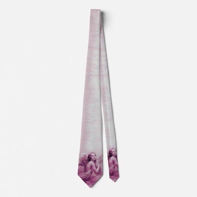 ANGEL PLAYING LYRA OVER THE CLOUDS pink purple Neck Tie (Front)