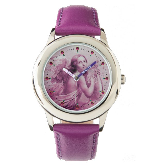ANGEL PLAYING LYRA OVER THE CLOUDS Pink Purple Watch (Front)