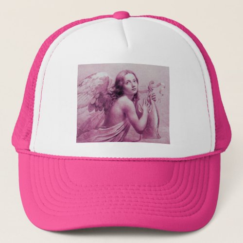 ANGEL PLAYING LYRA OVER THE CLOUDS pink Trucker Hat
