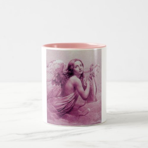 ANGEL PLAYING LYRA OVER THE CLOUDS pink Two_Tone Coffee Mug