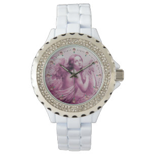 ANGEL PLAYING LYRA OVER THE CLOUDS Pink Watch