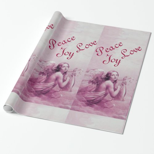 ANGEL PLAYING LYRA OVER THE CLOUDS Pink Wrapping Paper