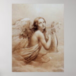 ANGEL PLAYING LYRA OVER THE CLOUDS POSTER<br><div class="desc">Artistic and classic watercolor painting in white sepia, brown colors re-elaborated from 18 th Century Italian fine art</div>