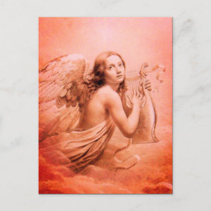 ANGEL PLAYING LYRA OVER THE CLOUDS Red Hues Postcard