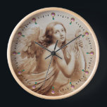 ANGEL PLAYING LYRA OVER THE CLOUDS Sepia Brown Wall Clock<br><div class="desc">Artistic and classic watercolor painting with white antique pink gem stones ,  re-elaborated from 18 th Century Italian fine art</div>
