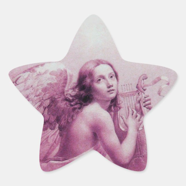 ANGEL PLAYING LYRA OVER THE CLOUDS STAR STICKER (Front)