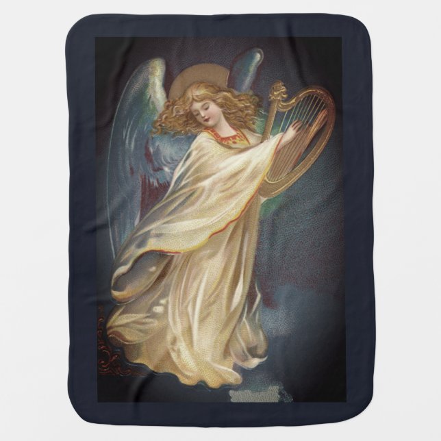 Angel Playing Music On A Harp Baby Blanket (Front)