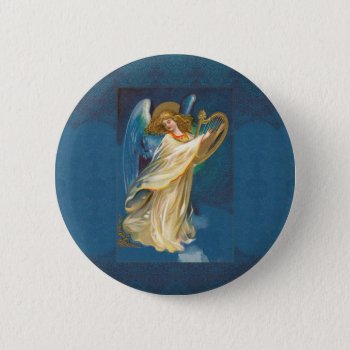 Angel Playing Music On A Harp Button by justcrosses at Zazzle