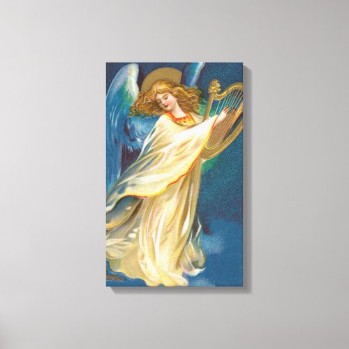 Angel Playing Music On A Harp Canvas Print