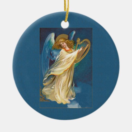 Angel Playing Music On A Harp Ceramic Ornament