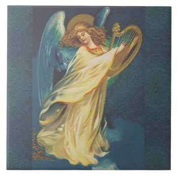 Angel Playing Music On A Harp Ceramic Tile by justcrosses at Zazzle