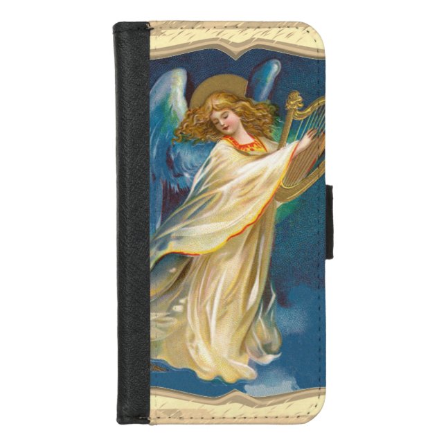 Angel Playing Music On A Harp iPhone Wallet Case (Front)