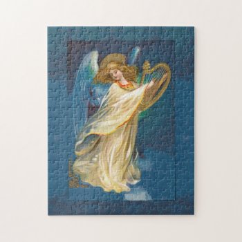 Angel Playing Music On A Harp Jigsaw Puzzle by justcrosses at Zazzle