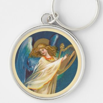 Angel Playing Music On A Harp Keychain by justcrosses at Zazzle