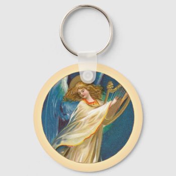 Angel Playing Music On A Harp Keychain by justcrosses at Zazzle
