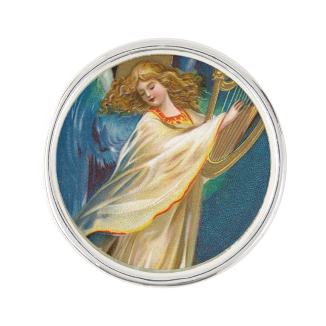 Angel Playing Music On A Harp Lapel Pin (Front)